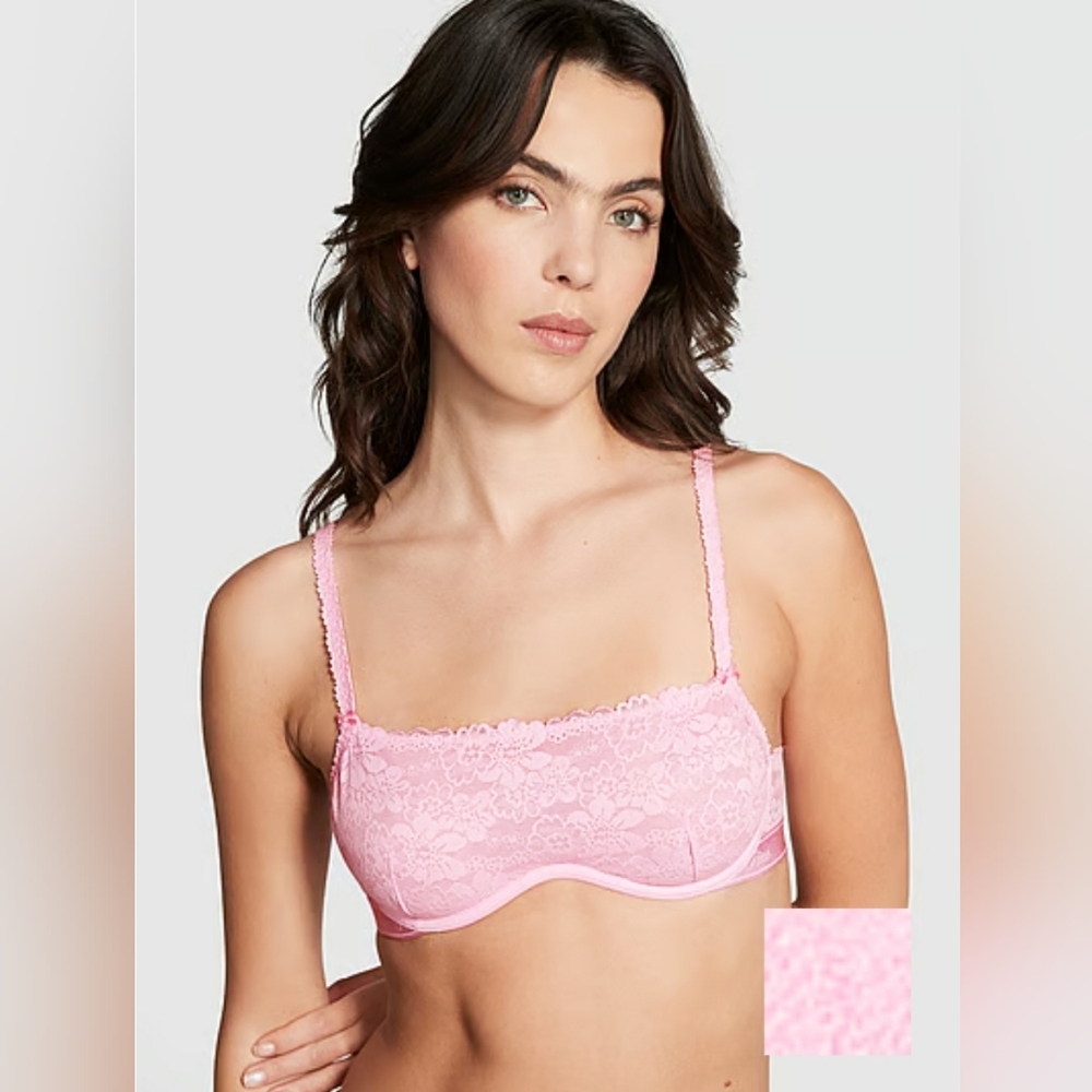 PINK, Wink Unlined Scoop Bra, Pink Bubble,Size M, S